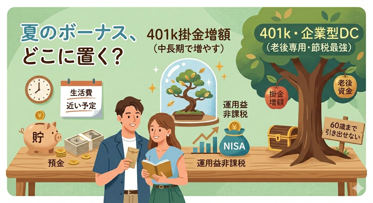 夏のボーナス、どこに置く？—— 預金・NISA・401kの「使い分け」